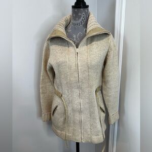 VTG Cymbae 80s/90s 100% Wool Full Zip Sweater. Drawstring. Cuffed Sleeve. Medium